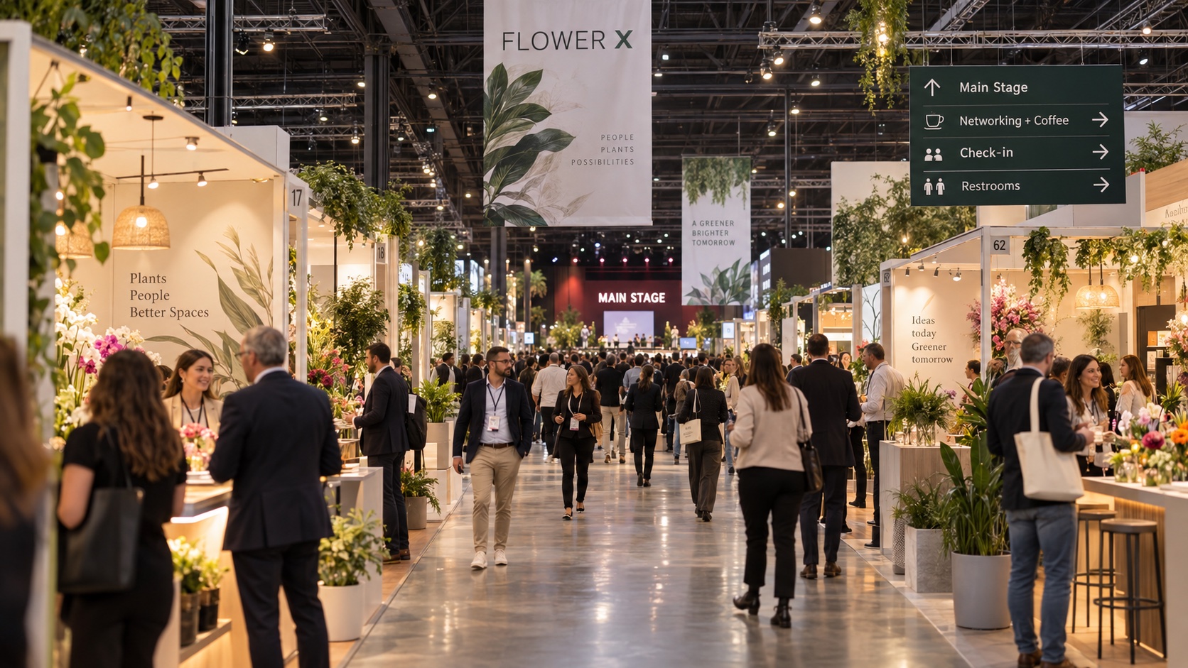 Spațiul expozițional FLOWERX cu furnizori și vizitatori